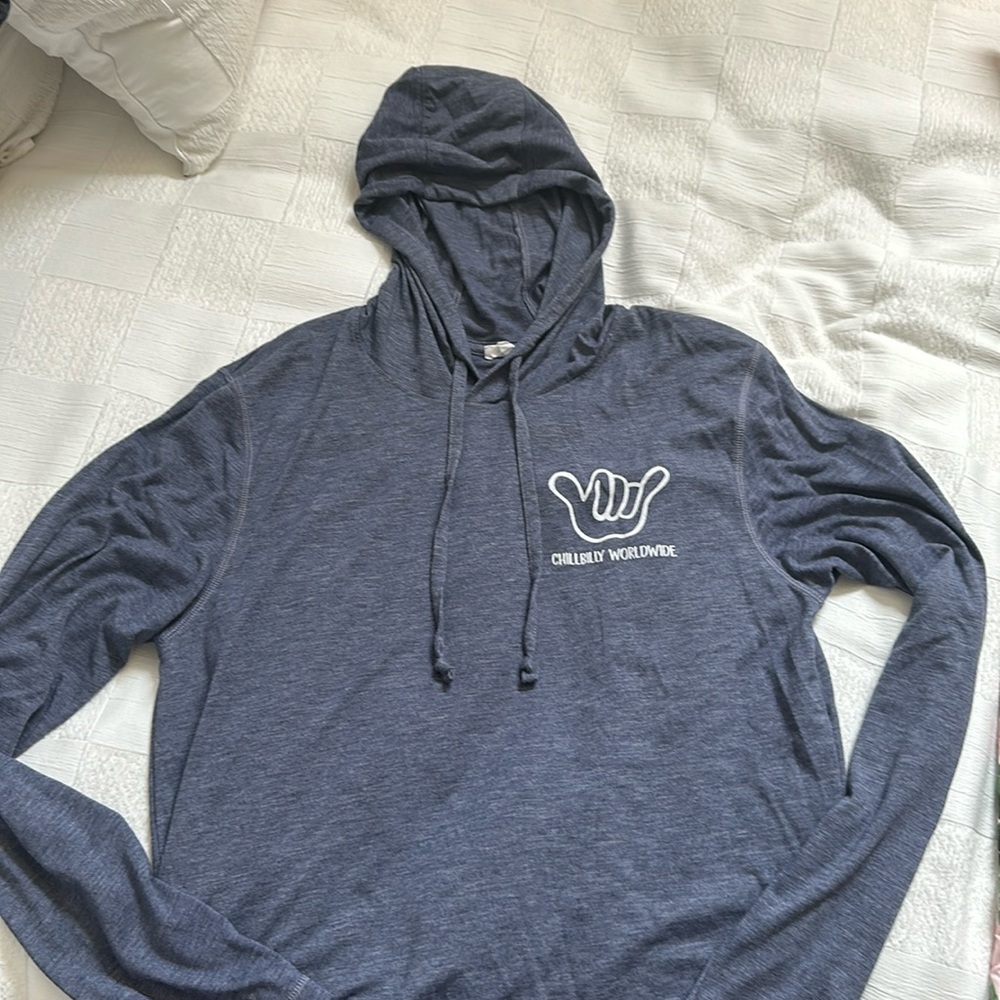 Navy blue Chillbilly hoodie. Size small